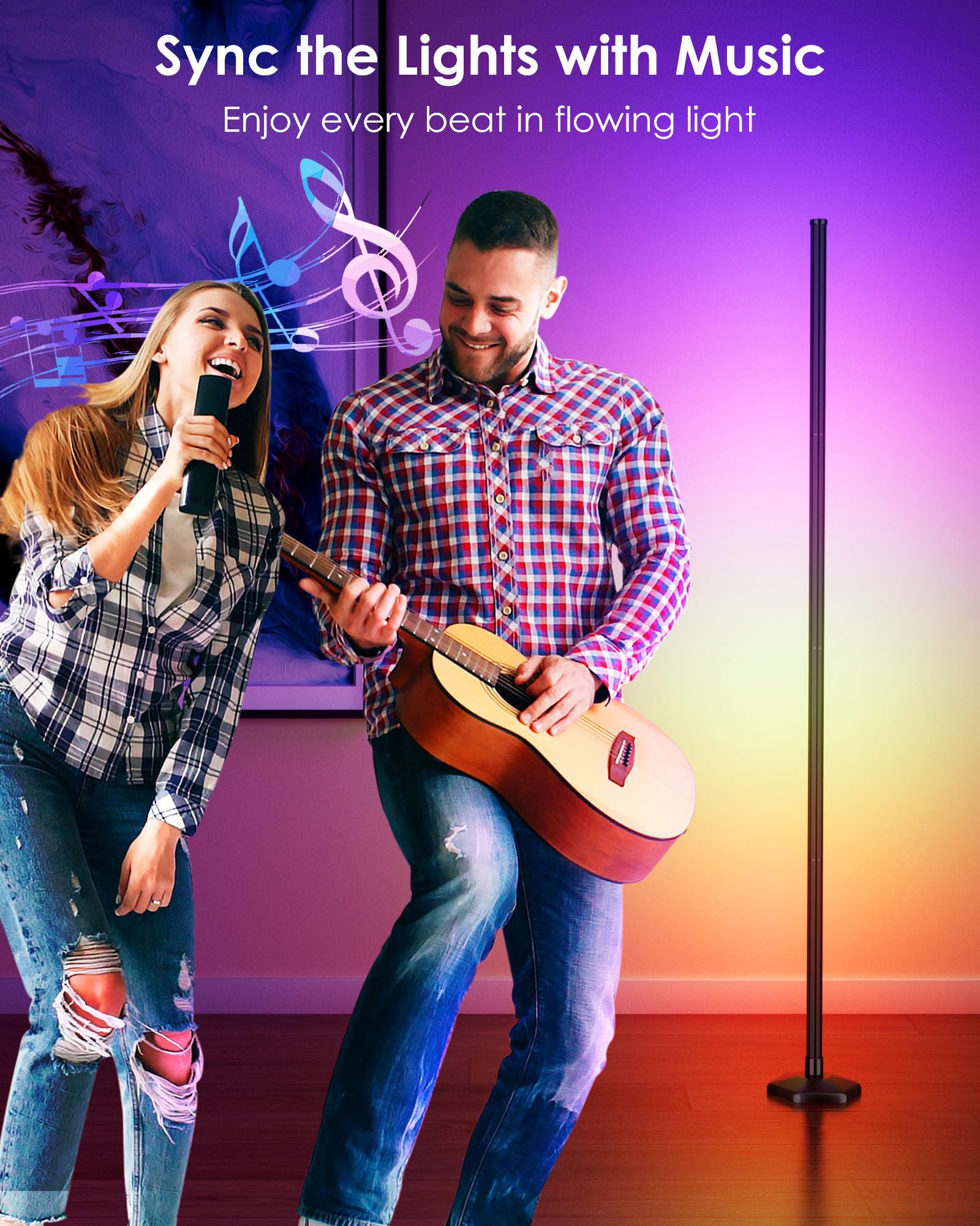 RGB+IC Smart Corner Floor Lamps (2PCS Set) – 65” Dynamic LED Ambient Lighting with App & Music Sync – Black