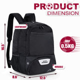 HIMAL OUTDOORS Soccer Backpack – Durable Sports Gear Bag with Ball Holder & Separate Cleat Compartment (Black)