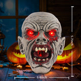 Solar-Powered Zombie Head Halloween Decor – Realistic Resin Outdoor Statue with Light-Up Eyes & Mouth