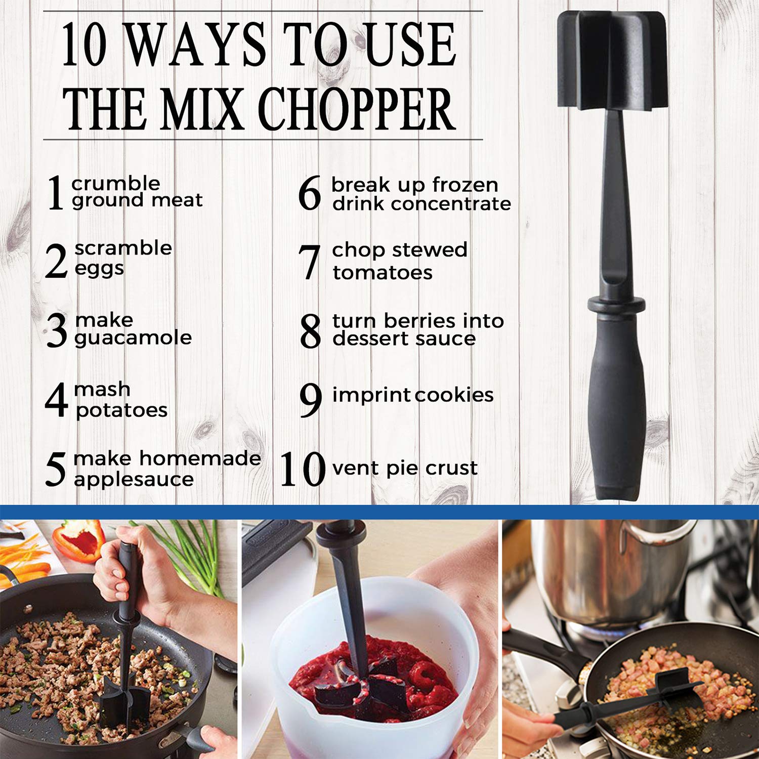 Ergonomic 5-Blade Meat Chopper & Masher for Ground Meat and Mixing