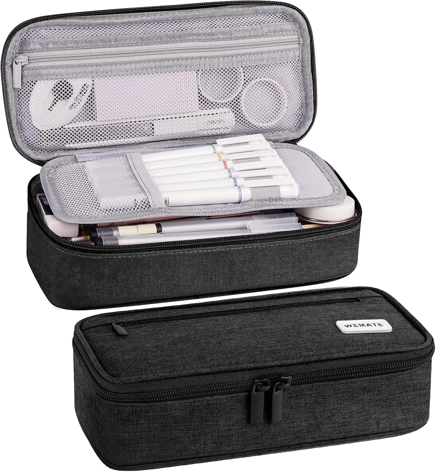Large 80-Pencil Canvas Organizer Case with 5 Compartments