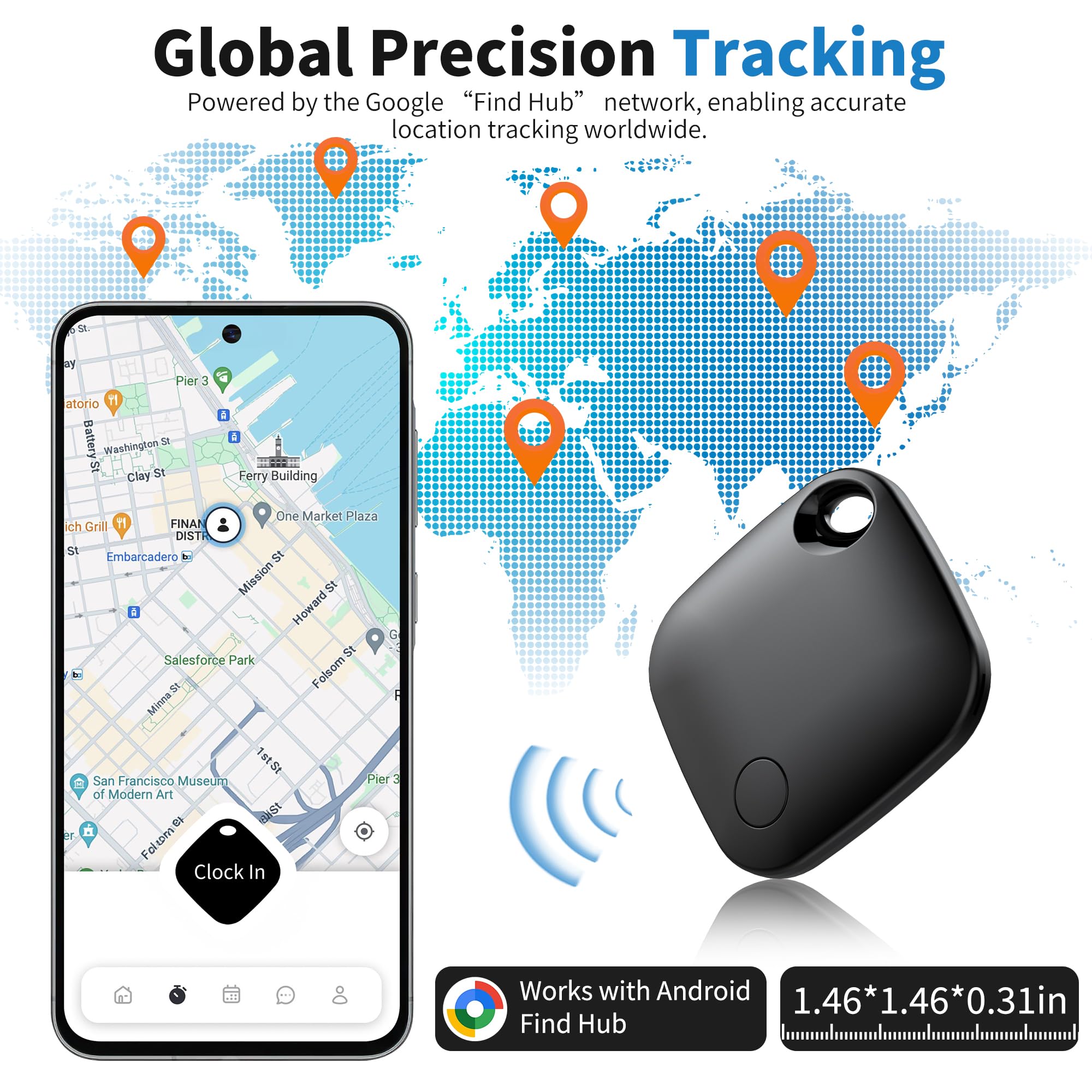 Android Find Hub Tracker Tag 4 Pack, Bluetooth Smart Item Locator with IP67 Waterproof and Replaceable Battery