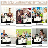YOOLIFE Personalized Initial Tote Bag for Women – Large Zippered Monogram Tote with Crossbody Strap & Makeup Pouch (White, Letter J)