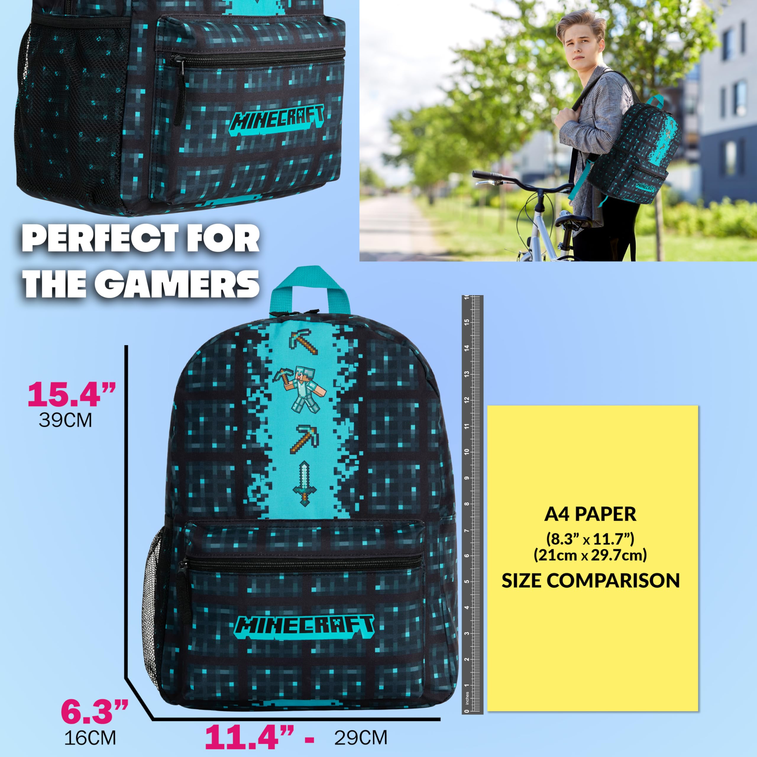 Minecraft Kids Backpack for Boys & Teens – Adjustable School Daypack with Front Pocket