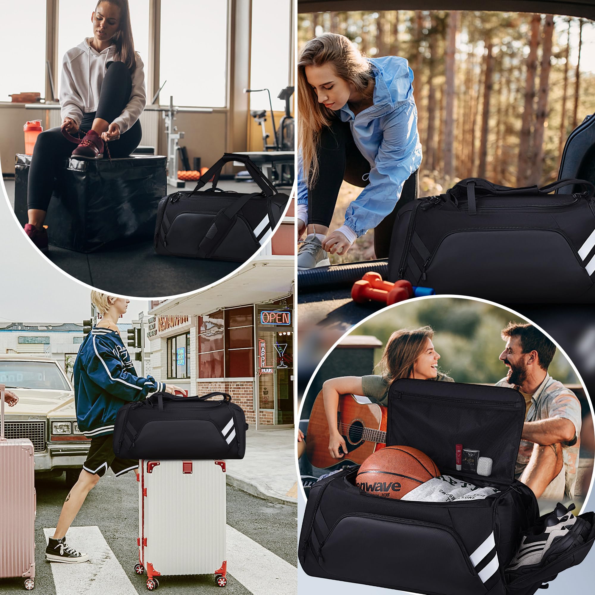 Wolfilist 58L Large Gym & Travel Duffle Bag with Shoe Compartment and Wet Pocket – Waterproof Sports Bag (Black)