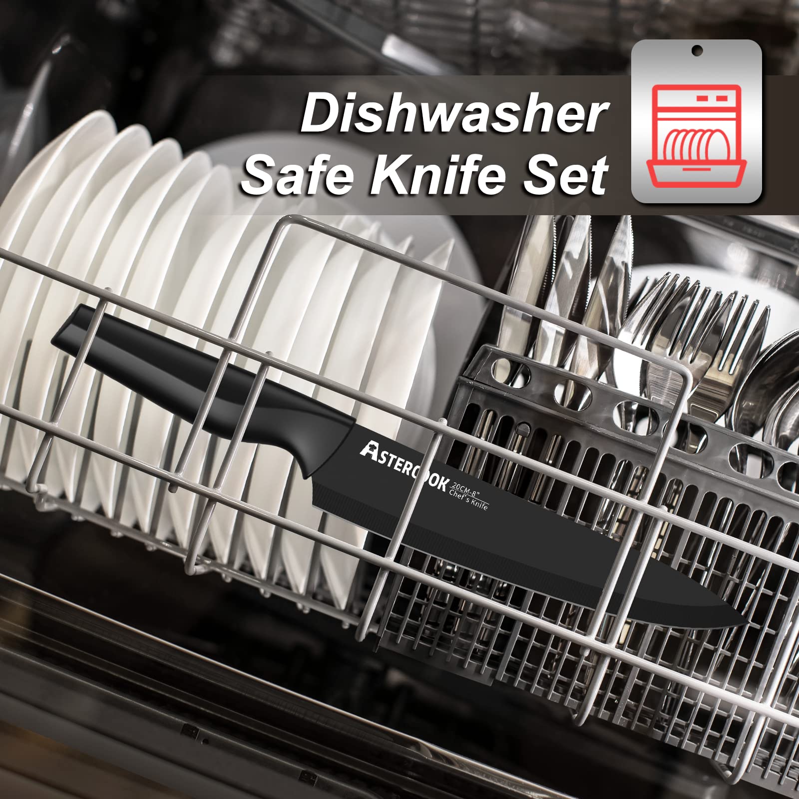 21-Piece Black Knife Block Set with Built-In Sharpener – German Steel, Non-Stick & Rust-Resistant
