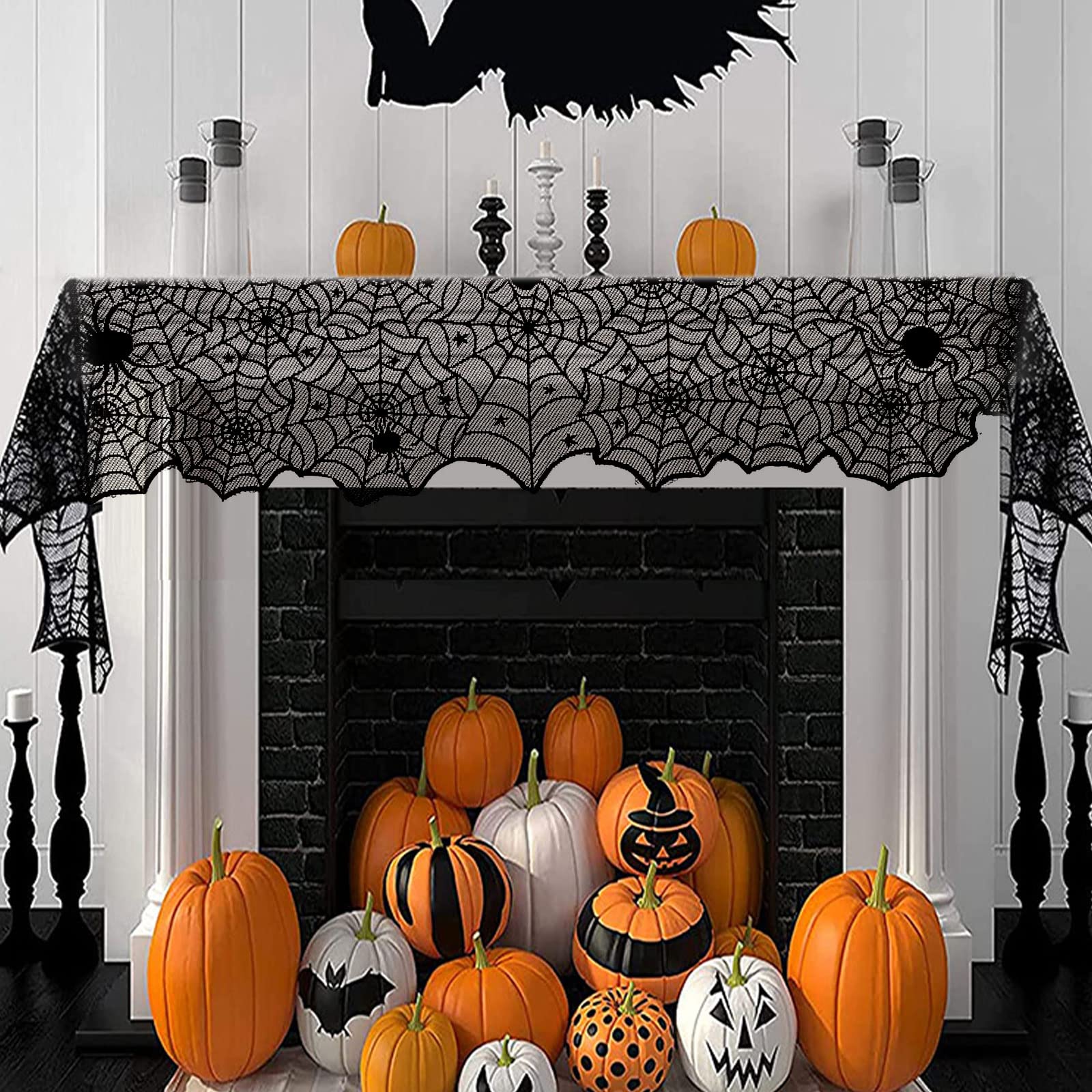 Halloween Spider Web Table Runner – 18x72 Inch Black Lace Tablecloth for Halloween Party Decorations (Reusable Cobweb Design)