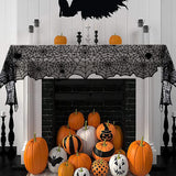 Halloween Spider Web Table Runner – 18x72 Inch Black Lace Tablecloth for Halloween Party Decorations (Reusable Cobweb Design)