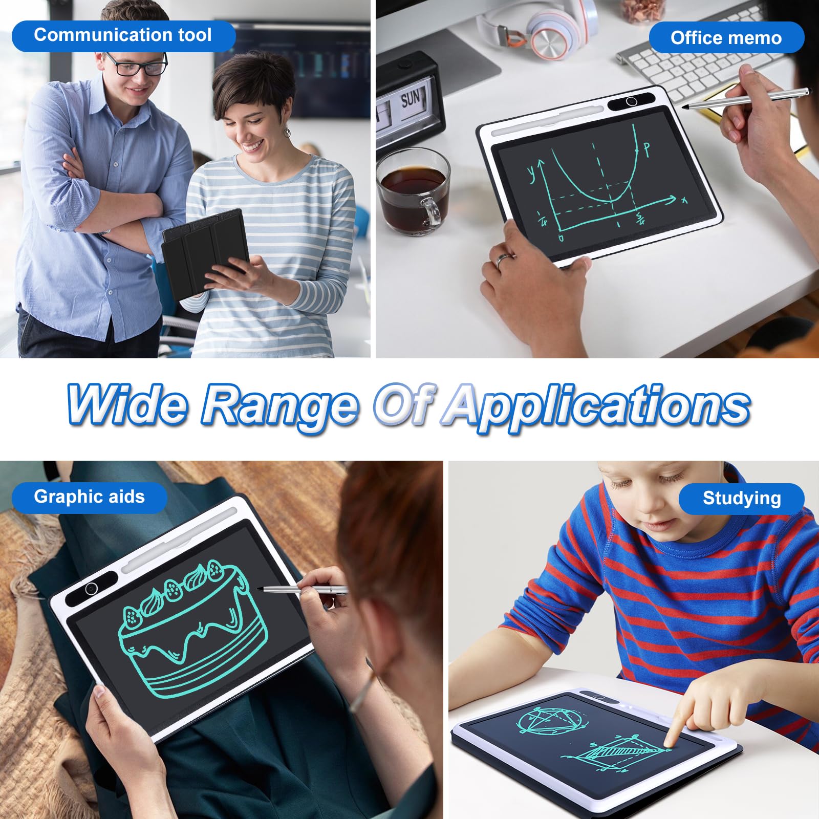 10” LCD Writing Tablet with PU Cover & Stand – Bright Thick Line Doodle Board