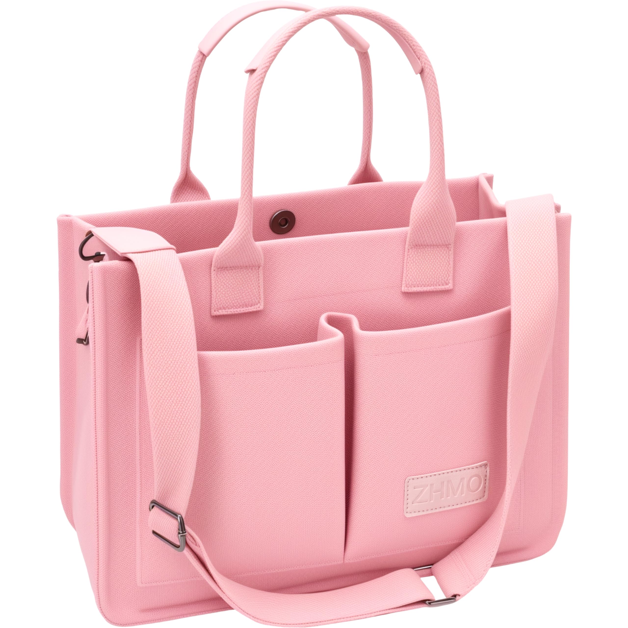 ZHMO Canvas Tote Bag for Women – Large Work & Travel Tote with Compartments, Laptop Shoulder & Crossbody Bag (Pink)