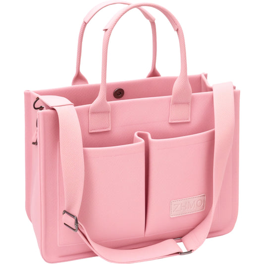 ZHMO Canvas Tote Bag for Women – Large Work & Travel Tote with Compartments, Laptop Shoulder & Crossbody Bag (Pink)