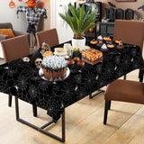 Halloween Tablecloths – 2 Pack Black Spider Web Plastic Table Covers (108 x 54 Inches)