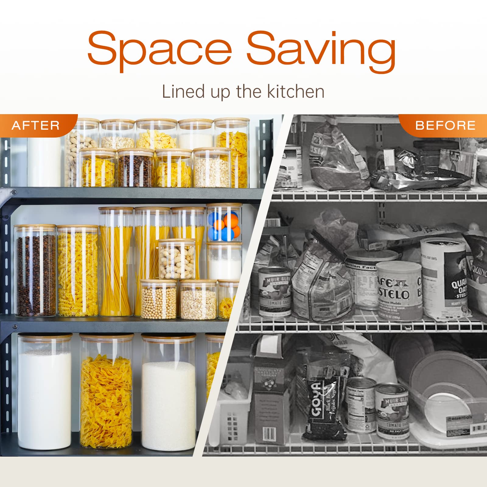 HD Clear Glass Pantry Jars with Bamboo Lids – 5-Piece Borosilicate Storage Set (Multi Size)