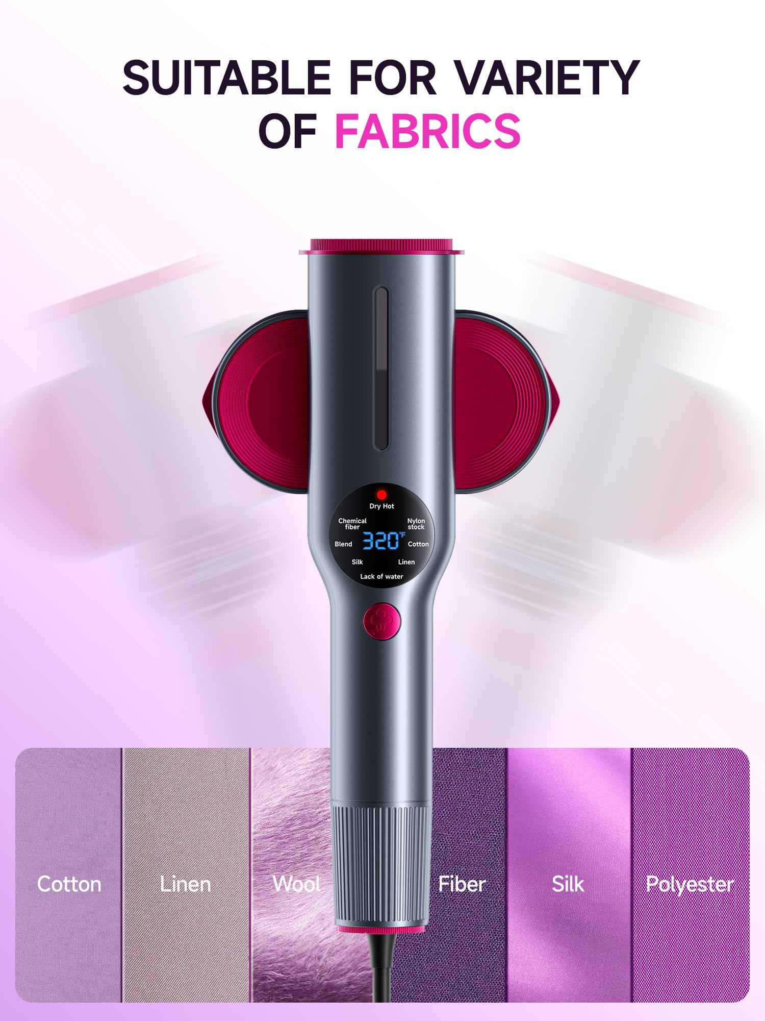 DRFLASH Rose Red 2-in-1 Professional Handheld Garment Steamer 1200W Foldable Travel Steam Iron with 7 Fabric Modes