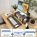OPNICE 2-Tier Monitor Stand with Drawer & Pen Holders – Ergonomic Desk Organizer for Office & Home