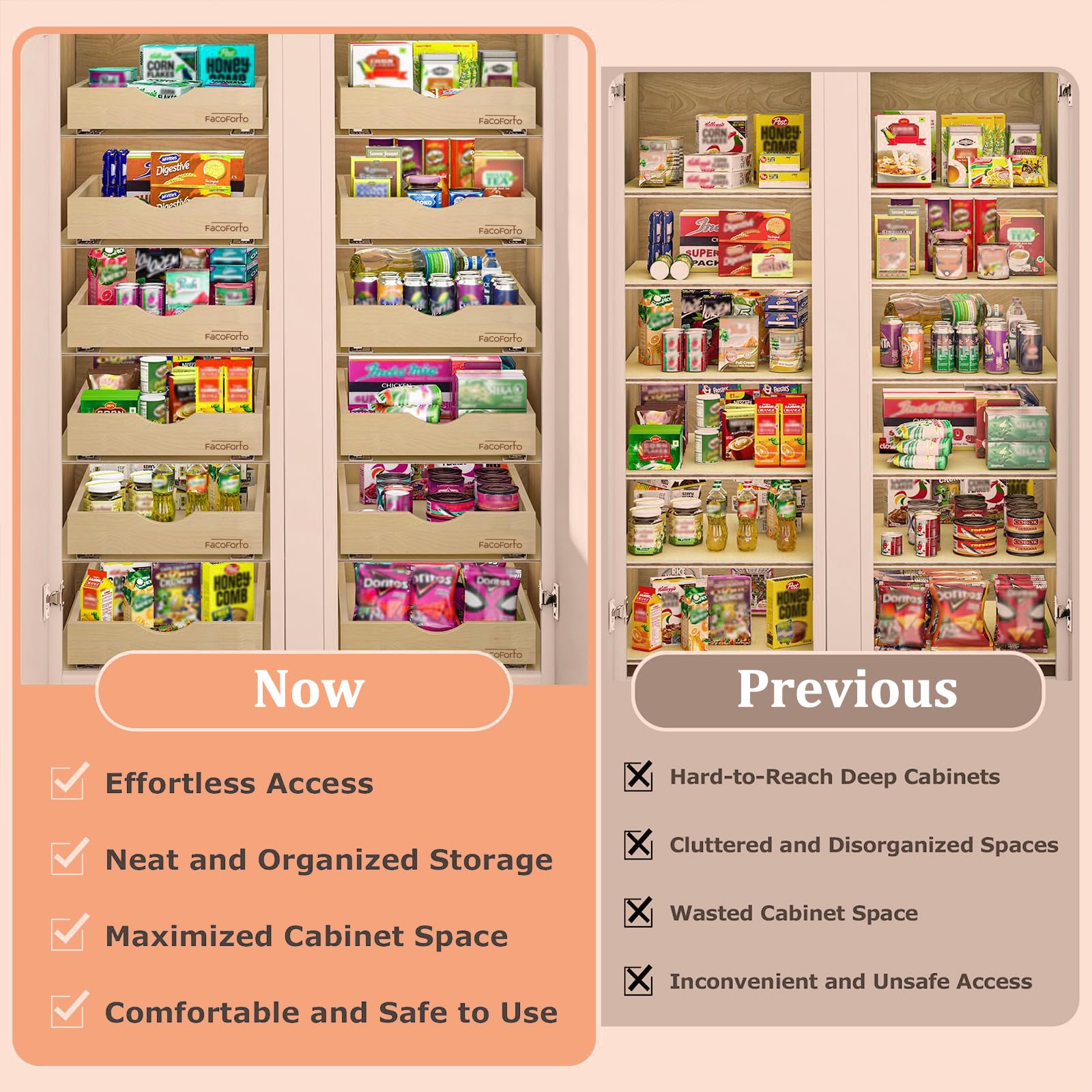 Wood Pull-Out Cabinet Drawer Organizer – Fully Assembled Slide-Out Shelf for Kitchen Cabinets