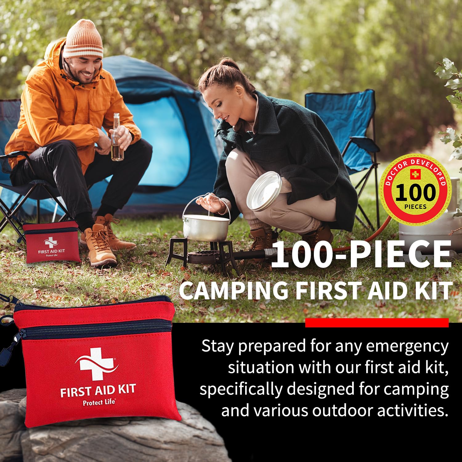 PROTECT LIFE Survival First Aid Kit (100 Pieces) – Compact Emergency Medical Kit for Camping, Travel & Outdoor Use