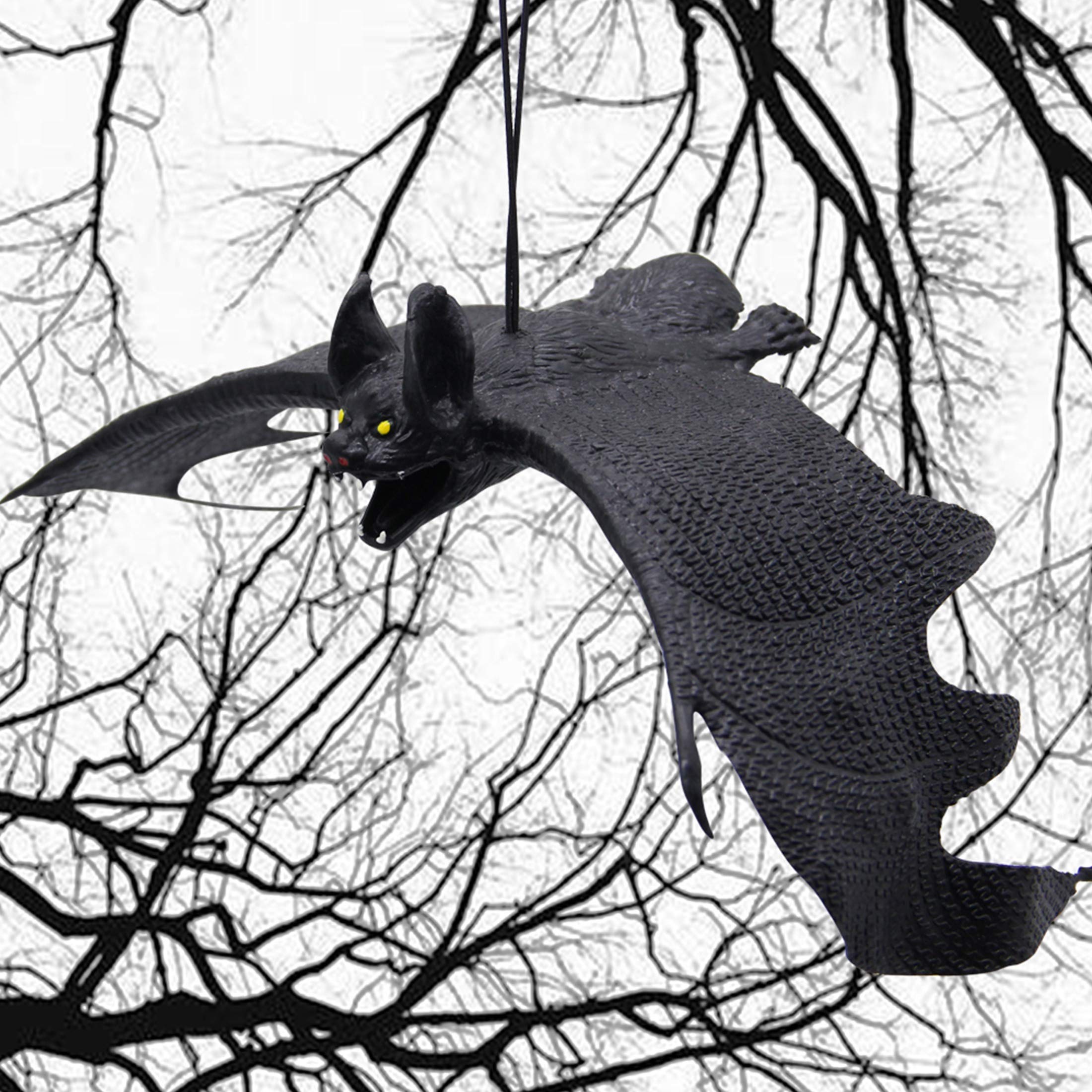 Halloween Hanging Rubber Bats – 6 Pack Realistic Bat Decorations (11-Inch Wingspan)