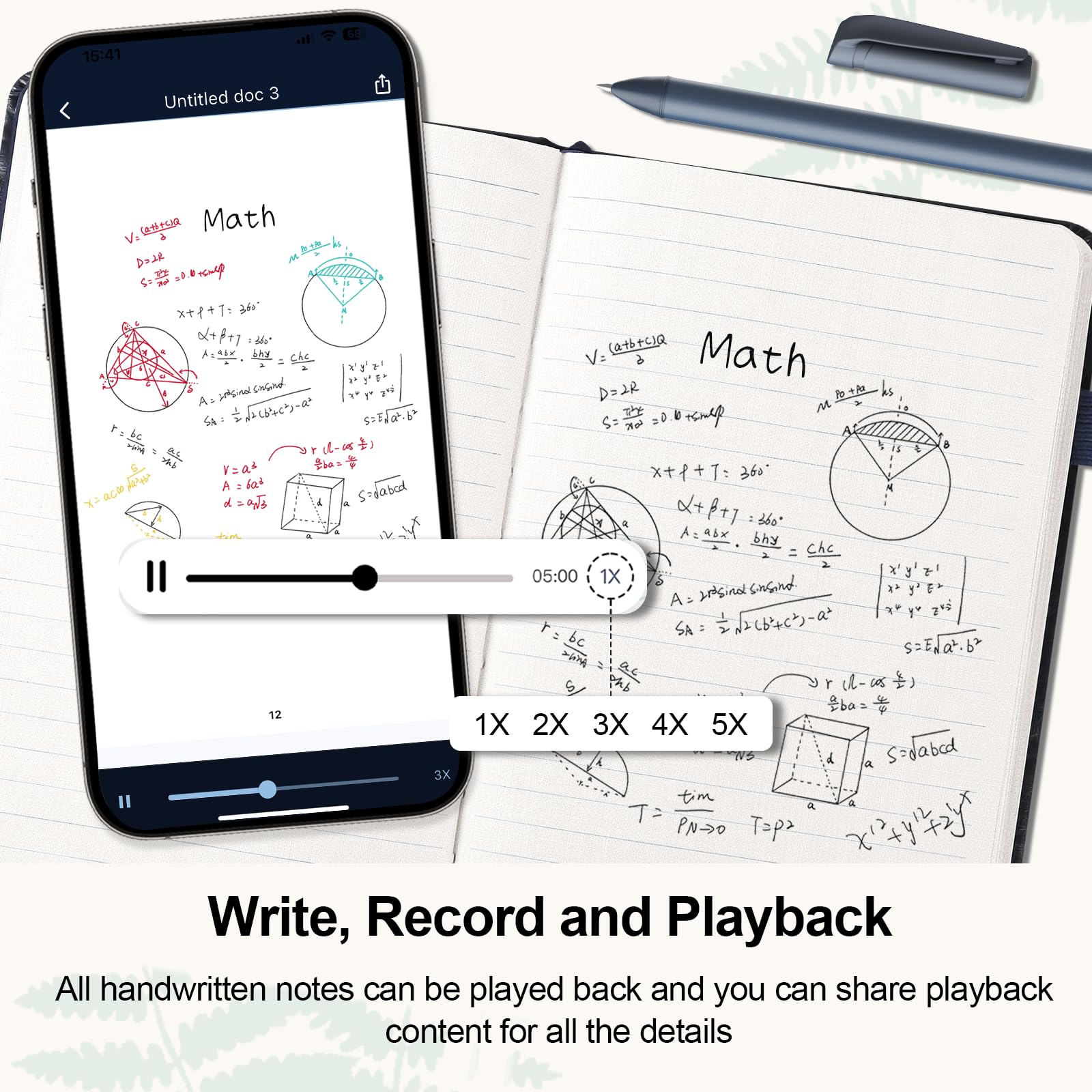 YUAN Smart Pen & Digital Notebook Set with Real-Time App Sync, Offline Storage & Navy PU Leather Cover