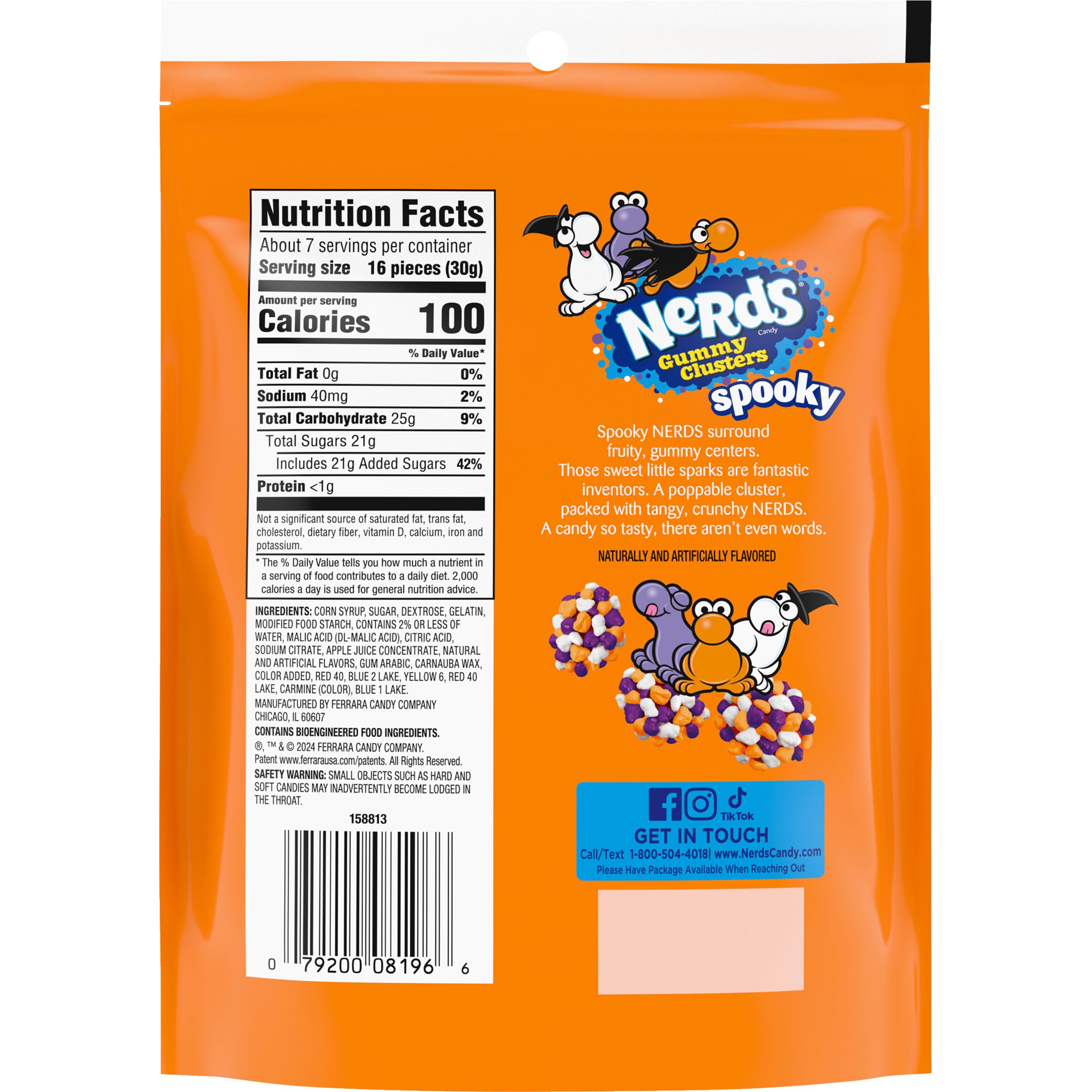 NERDS Spooky Gummy Clusters Halloween Candy – Crunchy & Fruity Tangy Bites with Gummy Centers, Limited Edition 8oz Resealable Bag