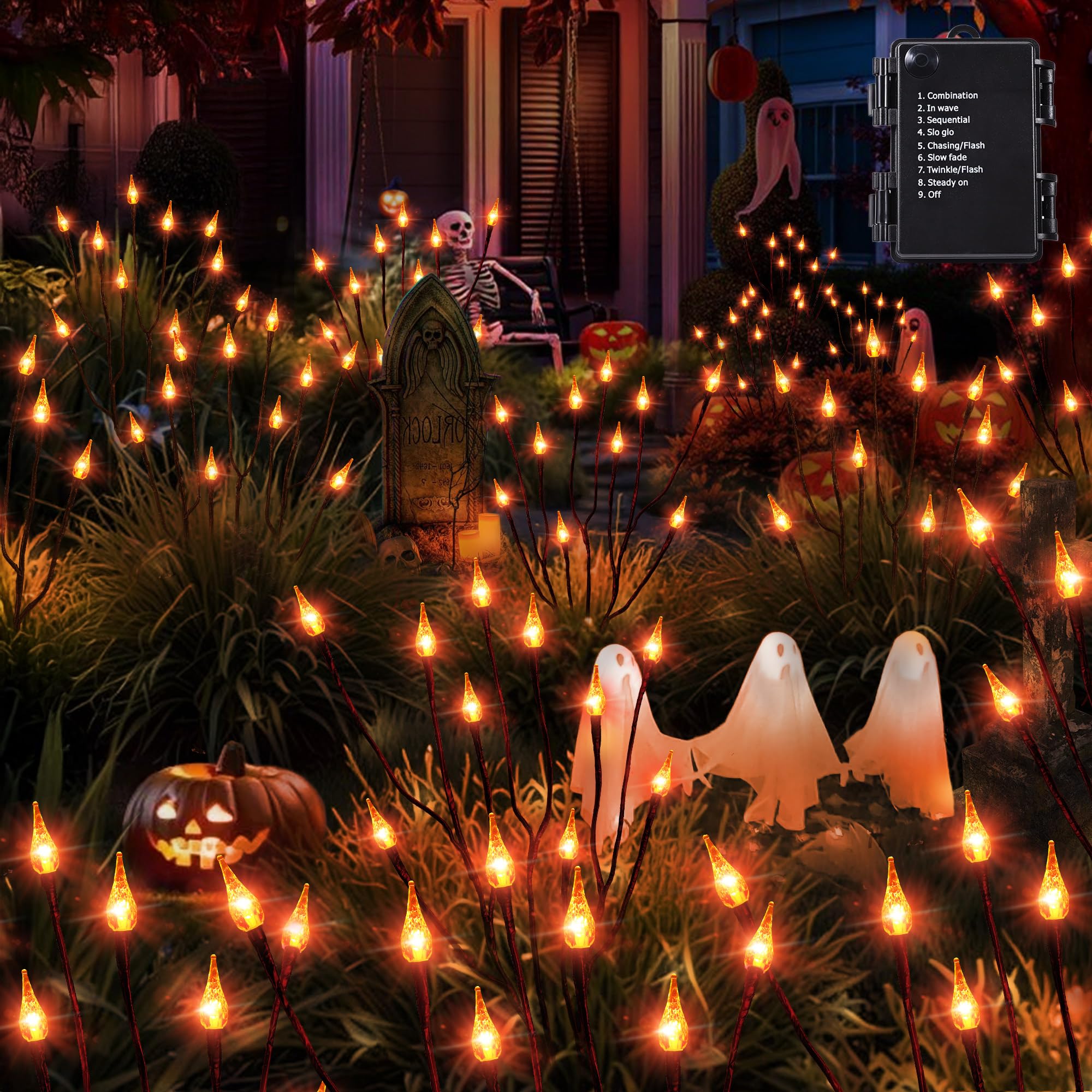Orange Halloween Candle Pathway Lights – 3-in-1 Flickering LED Stakes with Timer & 8 Lighting Modes