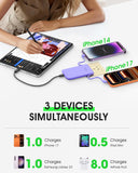 Ultra-Light Portable Power Bank with Built-In Cables & AC Wall Plug – Compact Fast Charging Battery Pack (Purple)