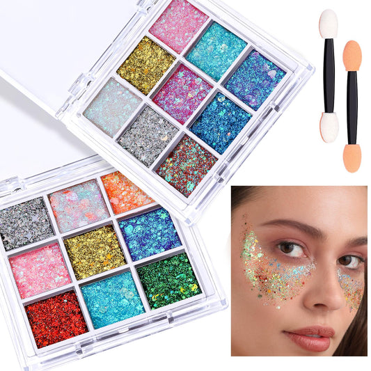 FANDAMEI 18-Color Glitter Gel Palette – No-Glue Body & Face Glitter Makeup for Festivals, Halloween & Parties