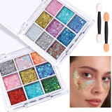 FANDAMEI 18-Color Glitter Gel Palette – No-Glue Body & Face Glitter Makeup for Festivals, Halloween & Parties