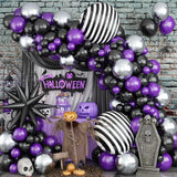 Halloween Balloon Arch Kit – 135 PCS Gothic Garland Set (Purple, Silver & Black Balloons + Starburst Foils)