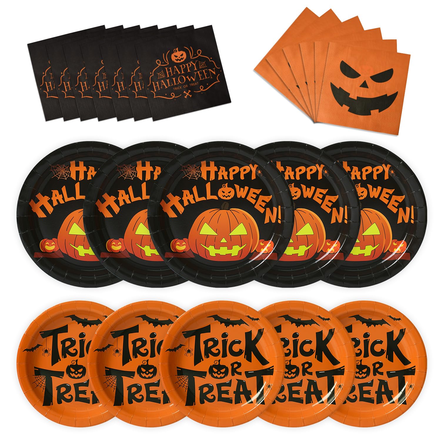 Halloween Jack O’Lantern Tableware Set – 96 Pcs Plates & Napkins for 24 Guests Party Supplies