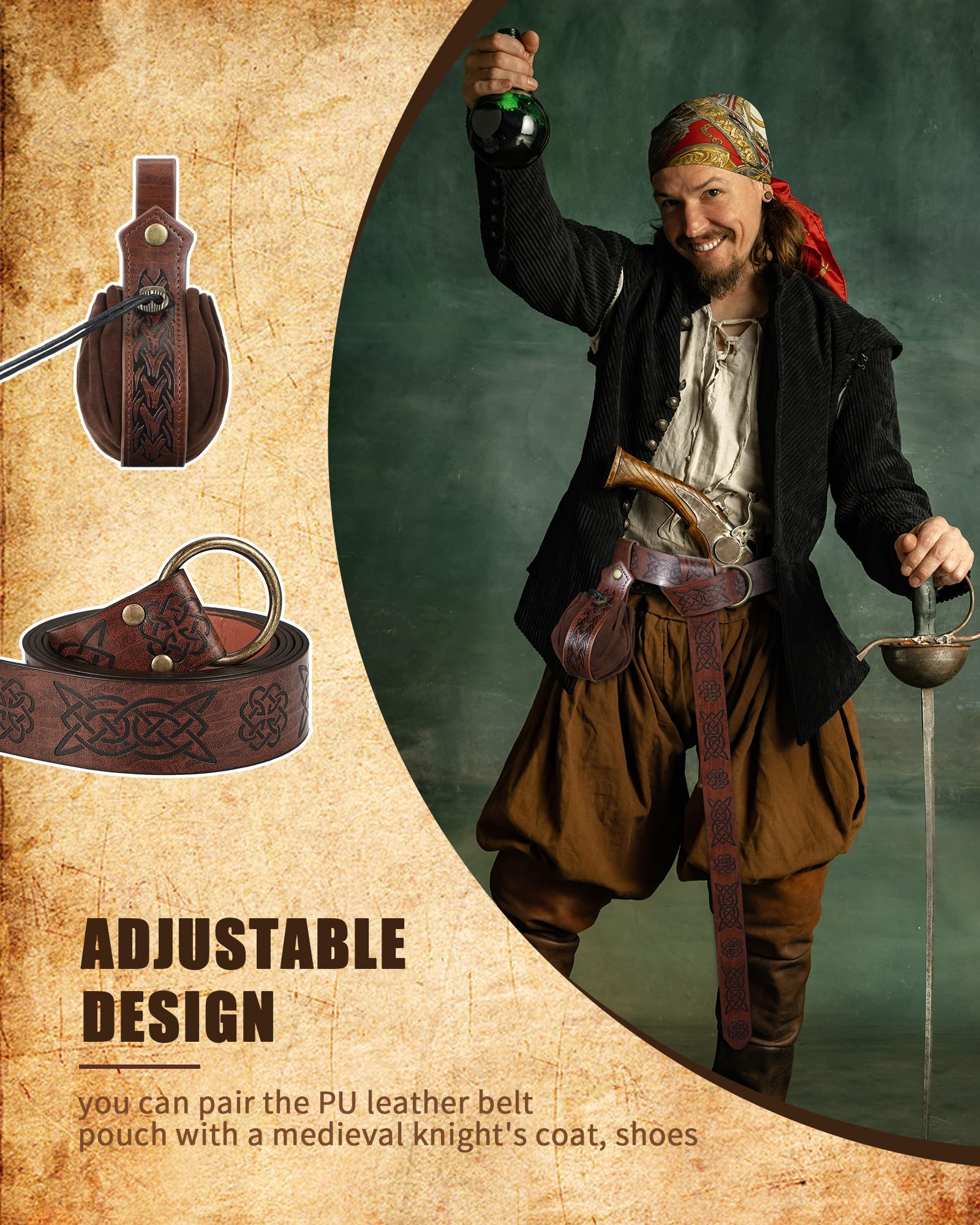 Medieval PU Leather Belt & Pouch Set – Vintage Renaissance Cosplay Accessories for Men & Women ⚔️