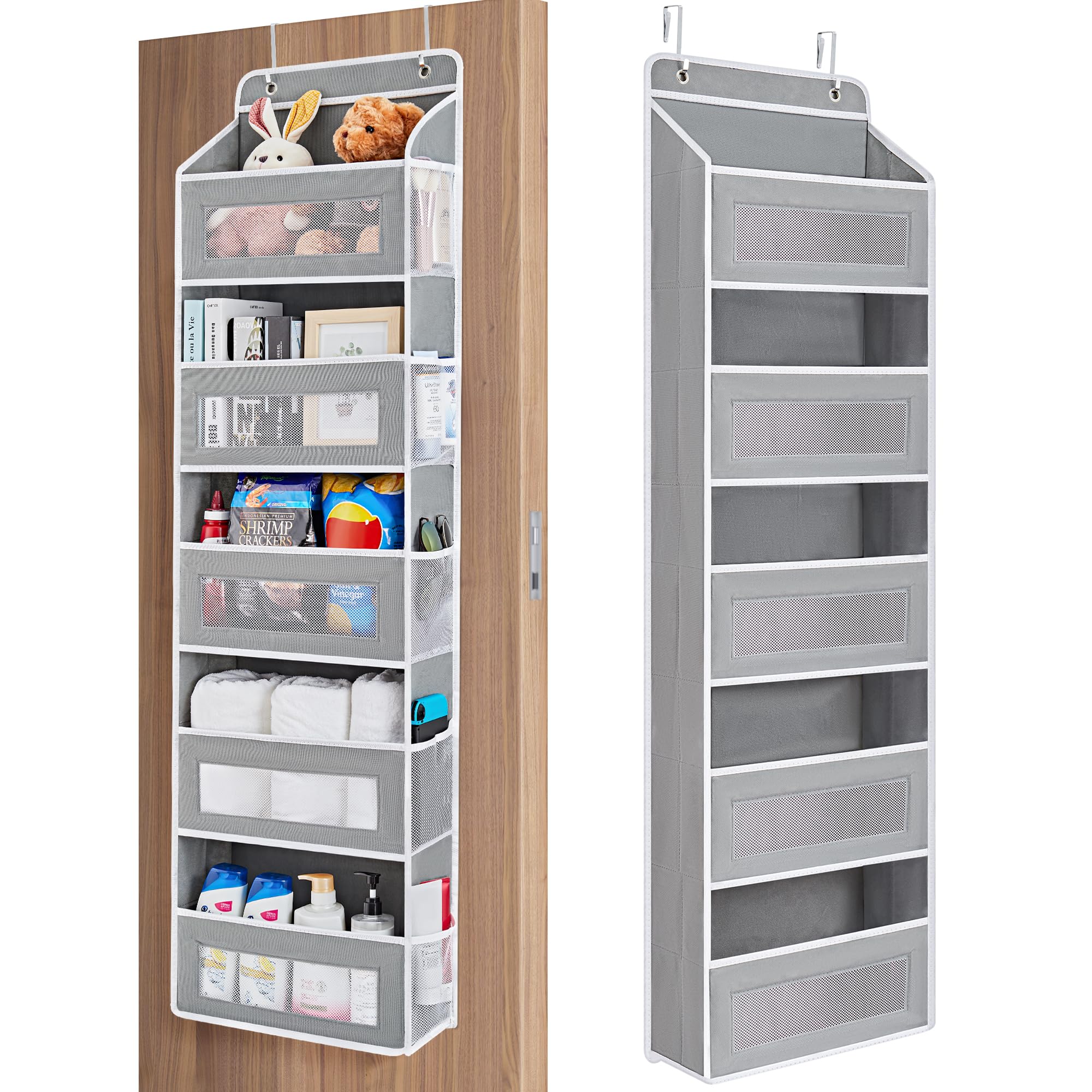 JARLINK Over-The-Door Organizer with 5 Shelves – Heavy-Duty Hanging Storage with Anti-Tilt Design (Grey)