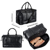 Leather Travel Duffel Bag with Shoe Compartment – Large Waterproof PU Weekender Carry-On Bag (Black)