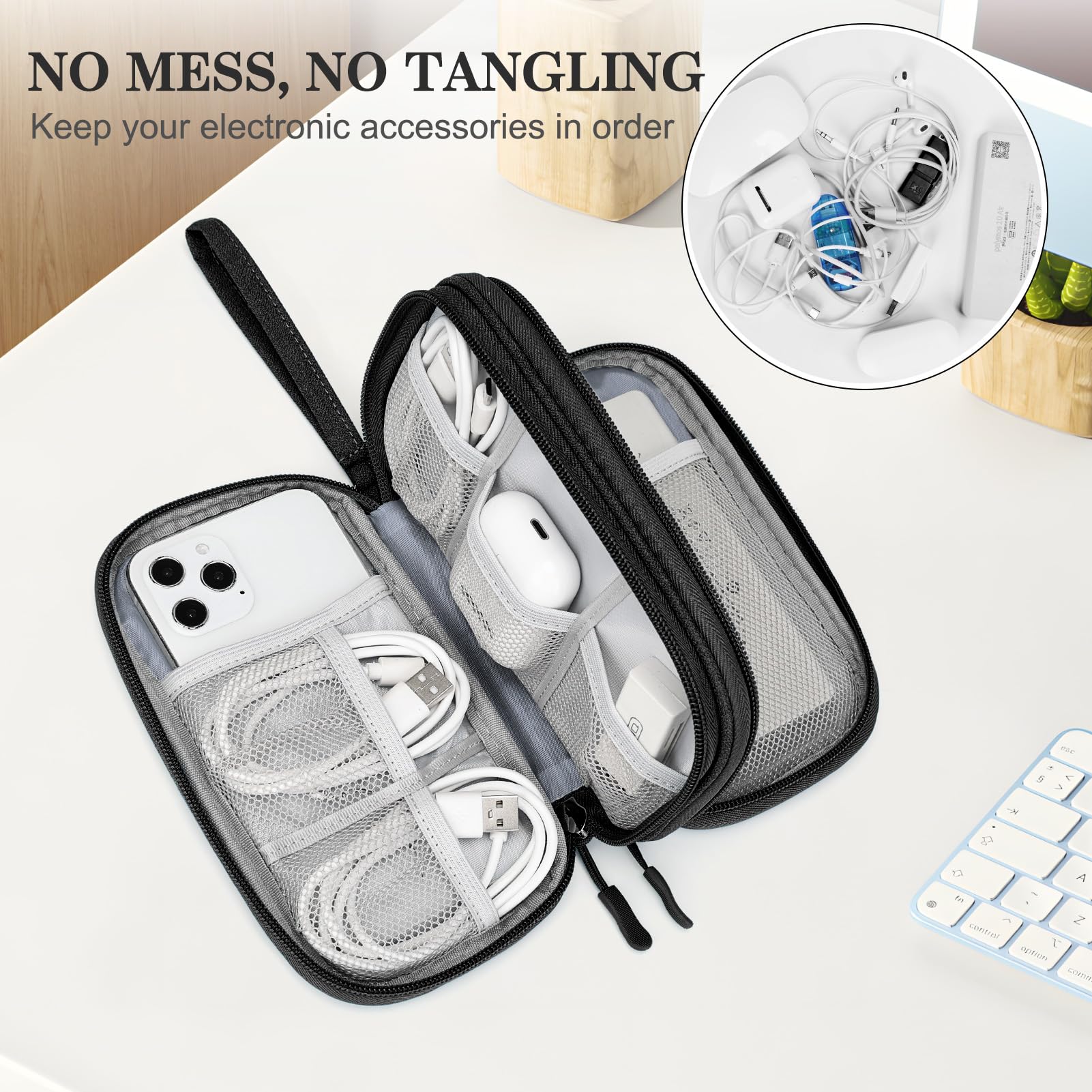 Portable Electronics Organizer Travel Case – Waterproof Cable Organizer Bag for Chargers, USB Cables, Earbuds & Tech Accessories