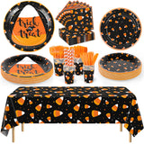 Halloween Candy Corn Party Tableware Set – 193 Pcs Plates, Cups, Napkins & Cutlery for 24 Guests