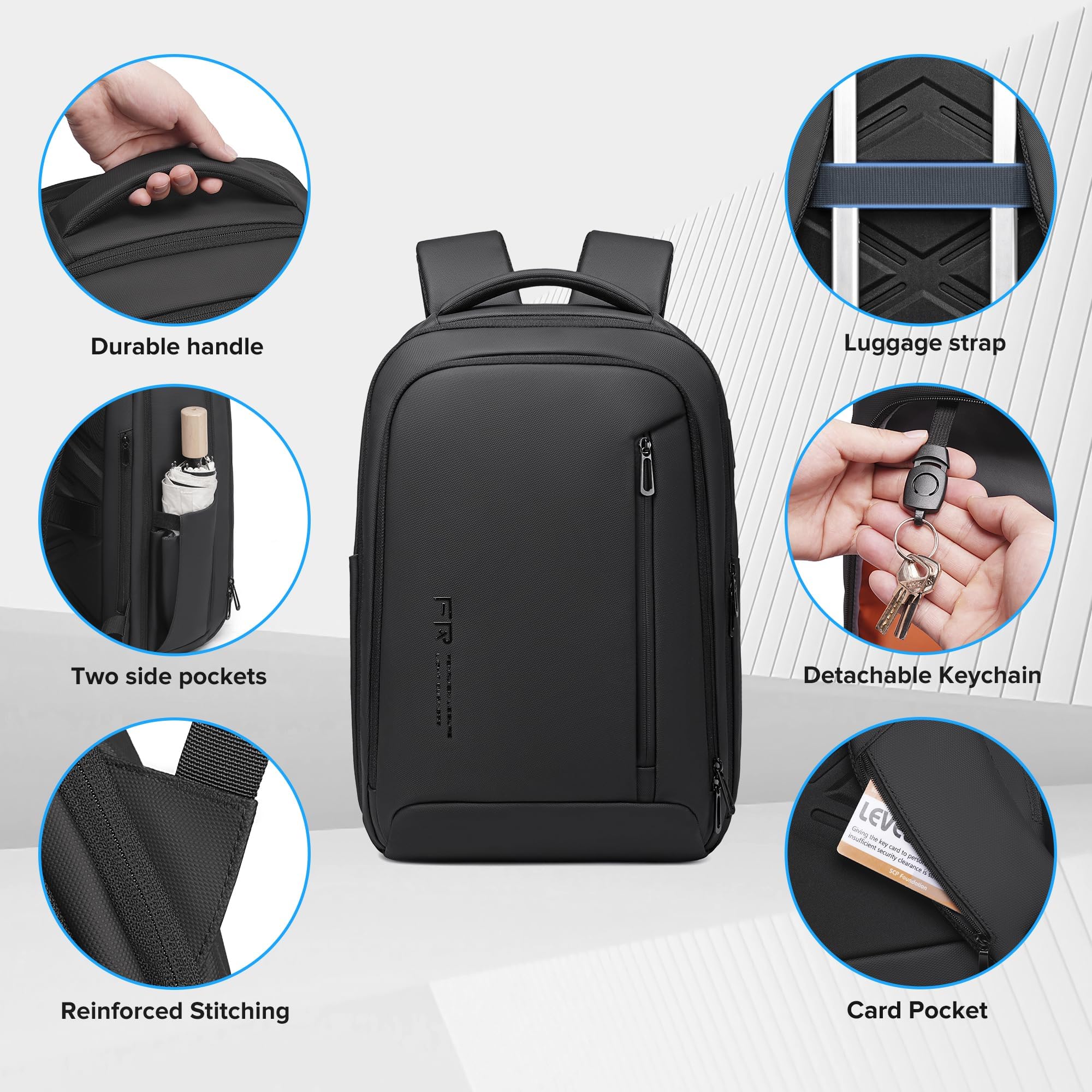 FENREE.GEER Business Laptop Backpack for Men – Water-Resistant Tech Backpack with USB Charging Port, Fits 17” Laptops (Black)