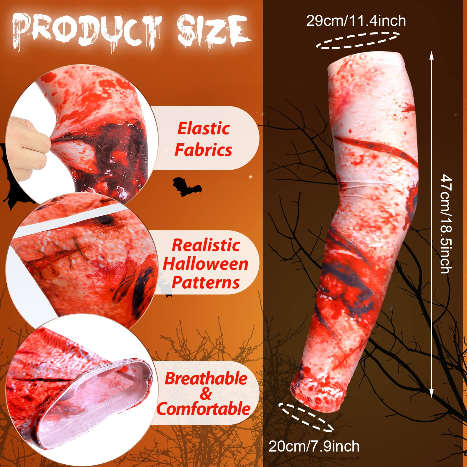 Zombie Bite Halloween Arm Sleeves – 4 Pairs Realistic Tattoo Costume Accessories 🧟‍♂️🔥