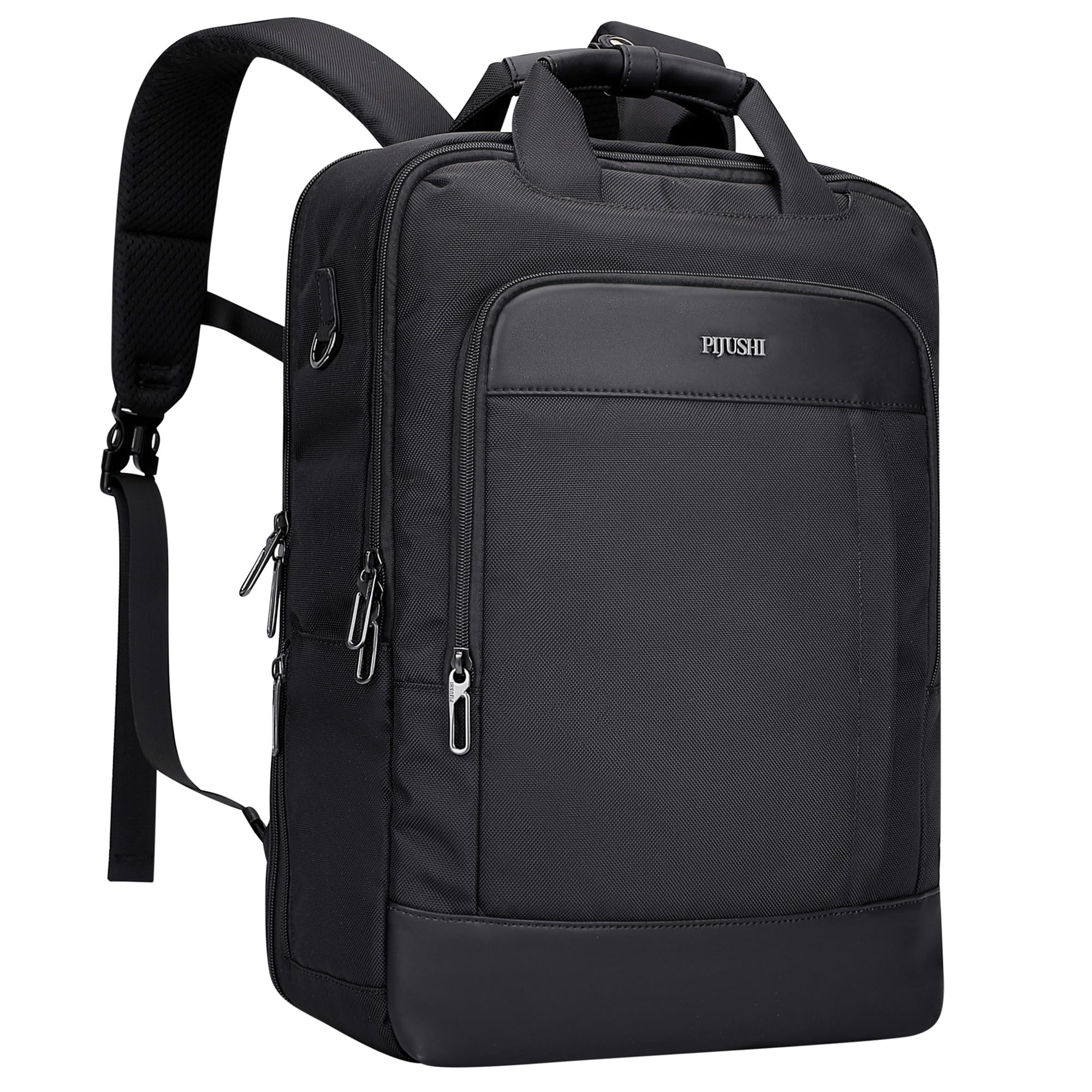 PIJUSHI 3-in-1 Convertible Laptop Backpack – Flight-Approved Personal Item with USB Charging & RFID Blocking (Black)