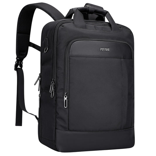 PIJUSHI 3-in-1 Convertible Laptop Backpack – Flight-Approved Personal Item with USB Charging & RFID Blocking (Black)