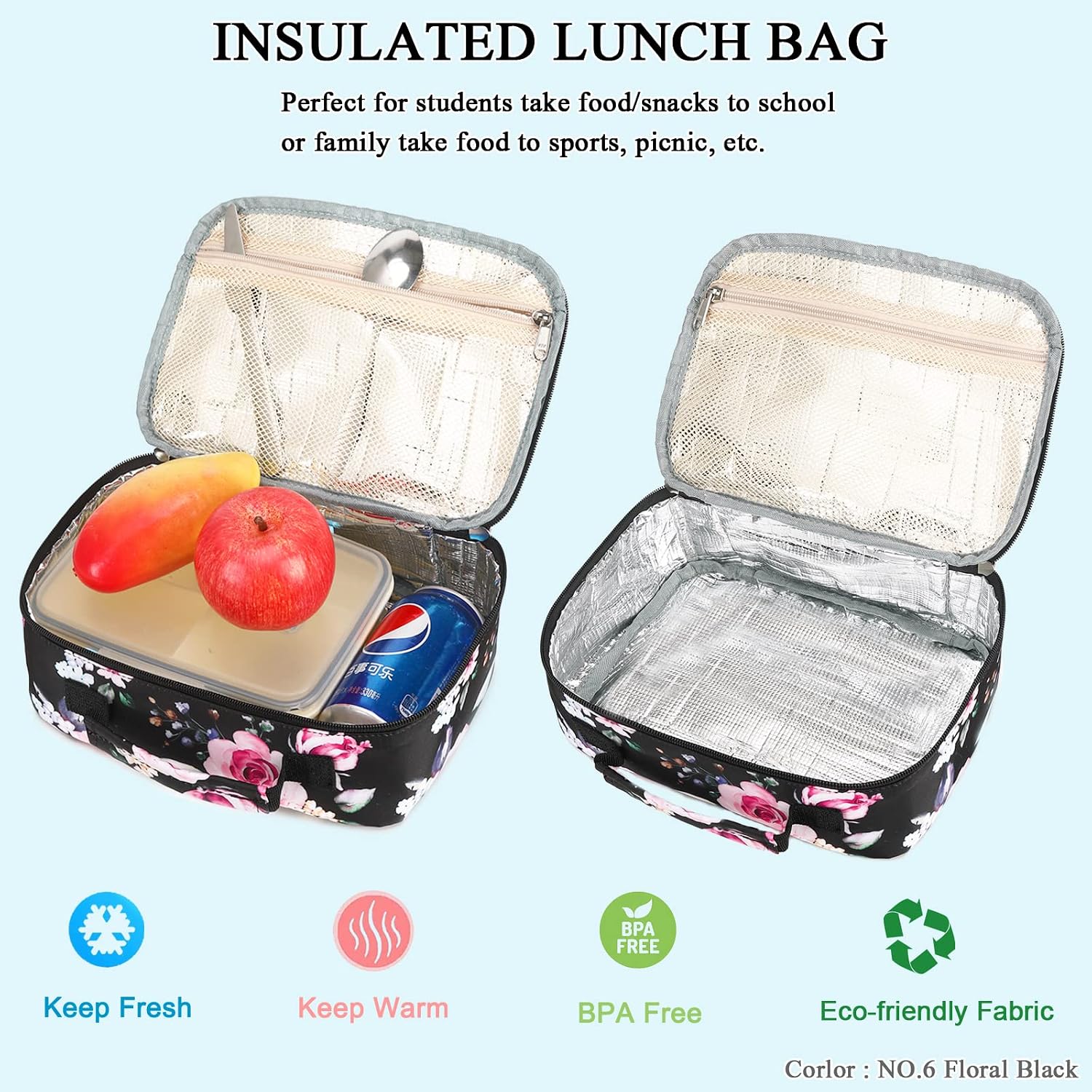 Floral Lake School Backpack Set with Insulated Lunch Bag