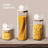Square Glass Pantry Jars with Bamboo Lids – 5-Piece Borosilicate Storage Set (Multi Size)