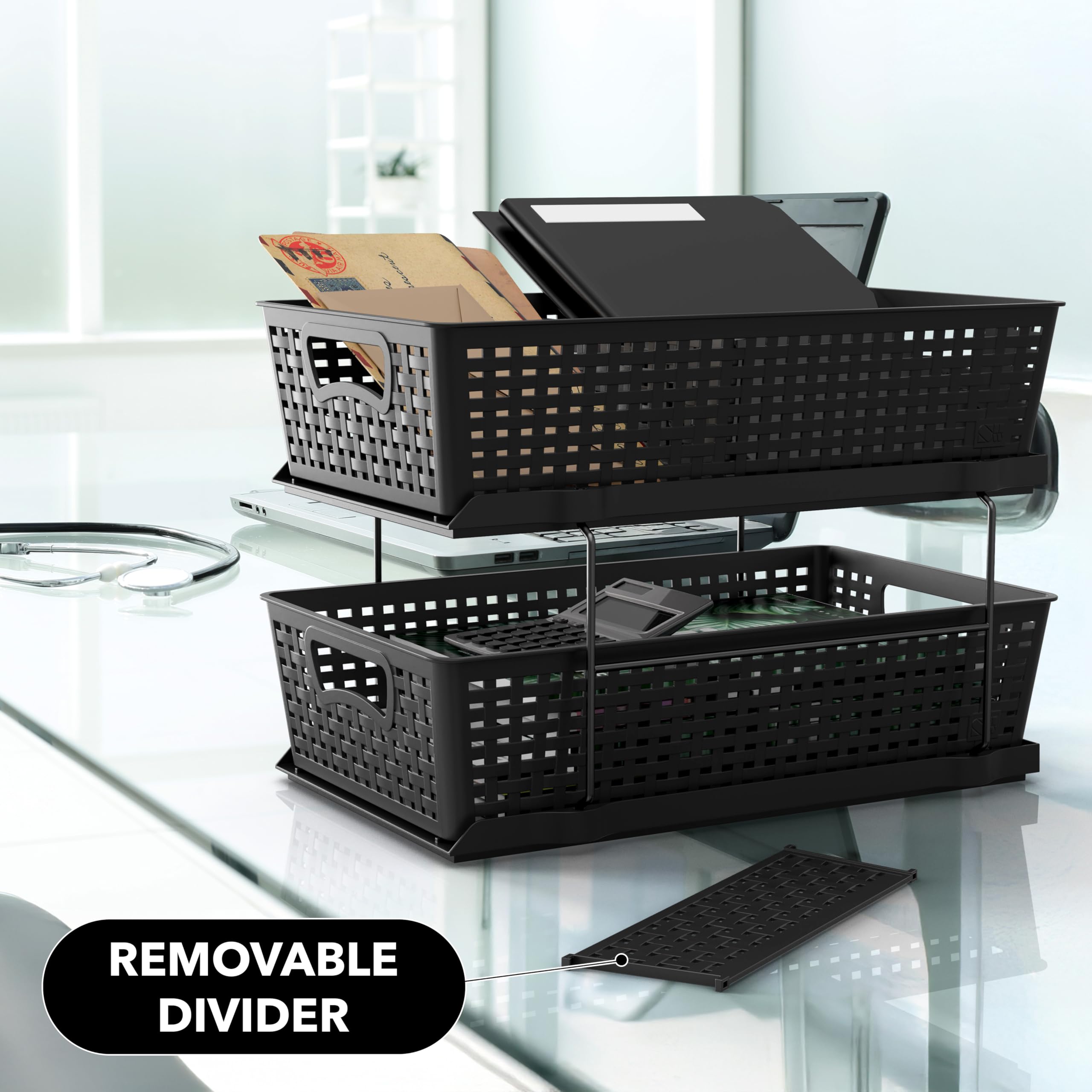 2-Tier Pull-Out Under Sink Organizer – Black Sliding Drawer Storage for Bathroom & Cabinets