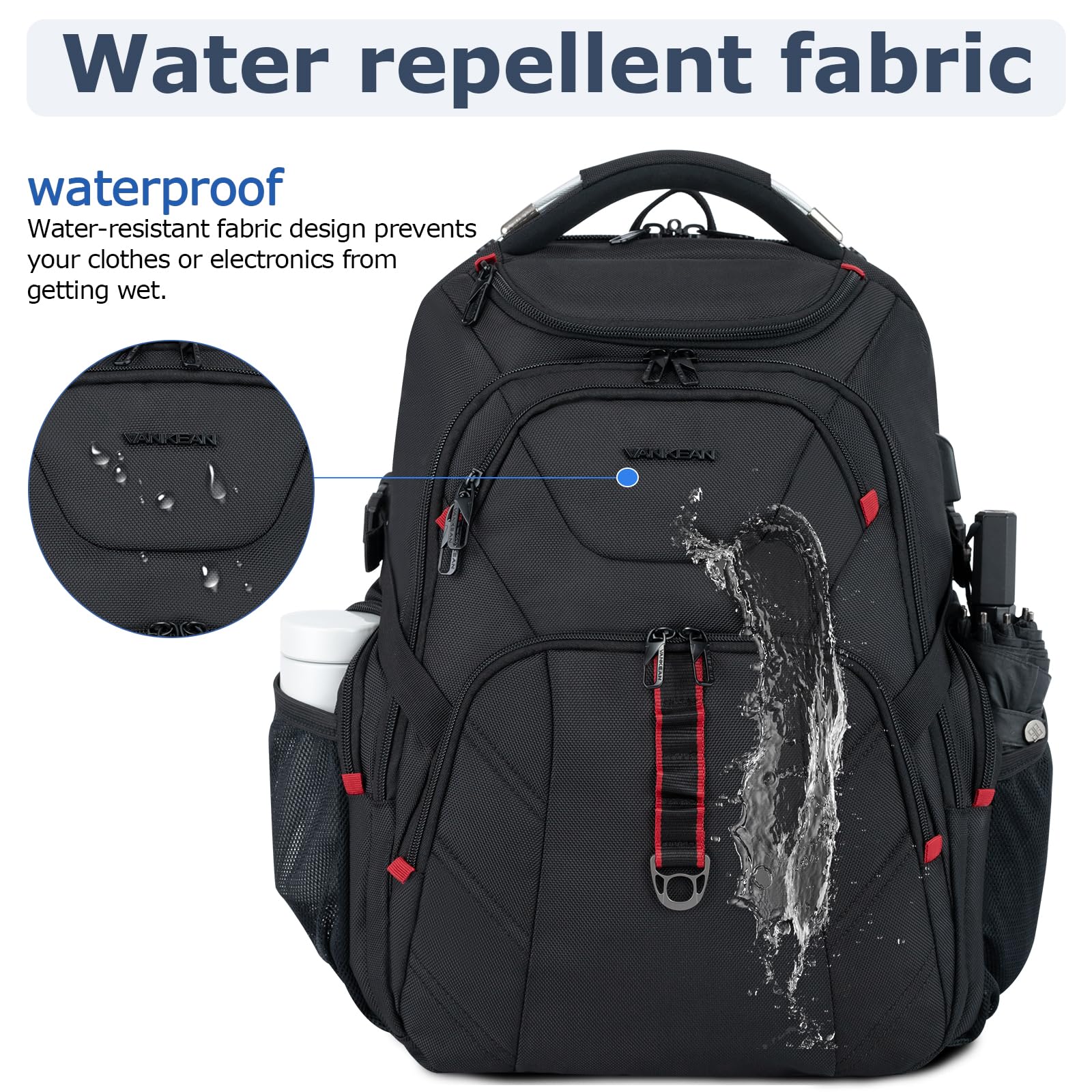 VANKEAN 17.3” TSA-Friendly Anti-Theft Laptop Backpack with RFID & USB Charging – Extra Large – Black