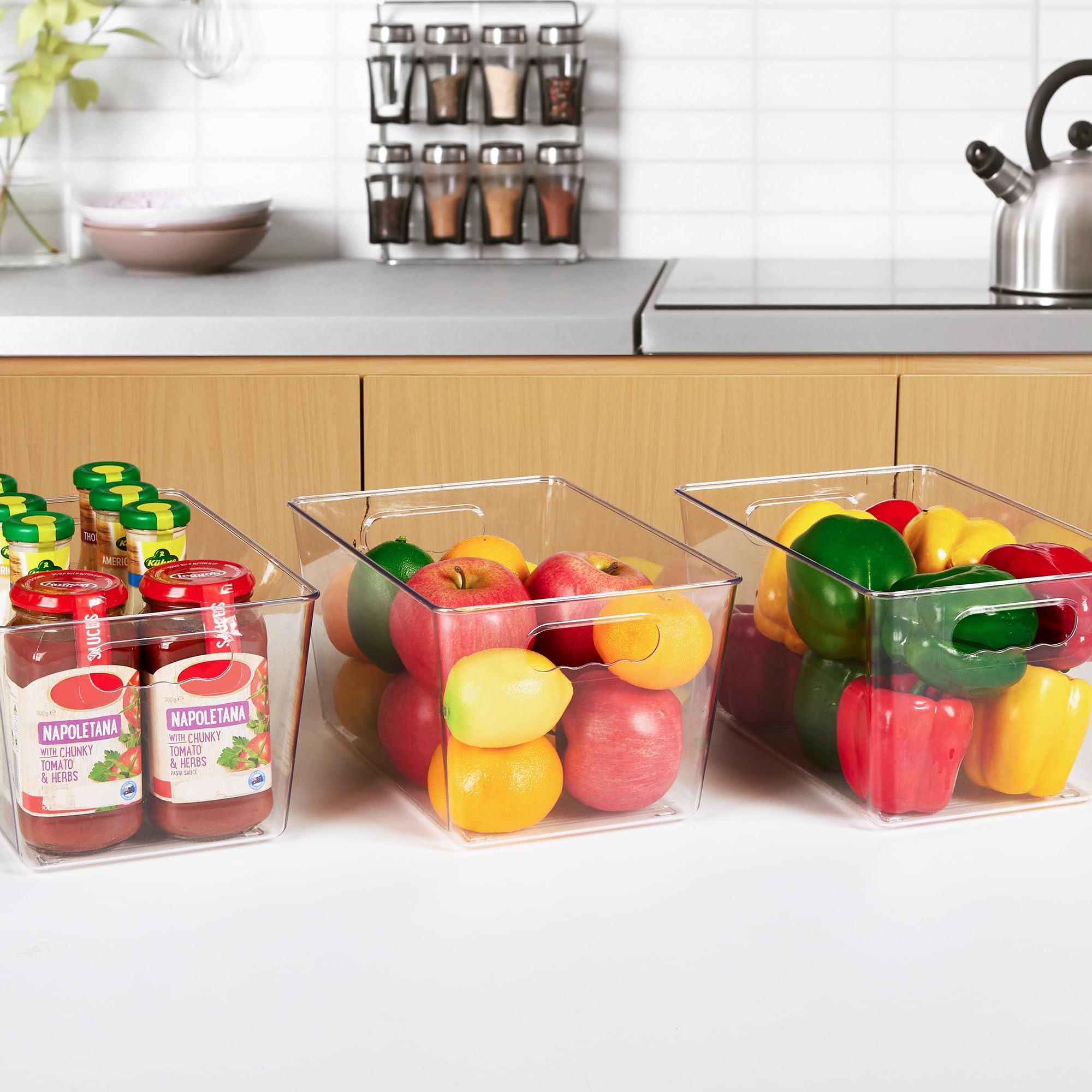 6-Pack Clear Pantry Organizer Bins – Plastic Storage Containers with Handles (Clear)