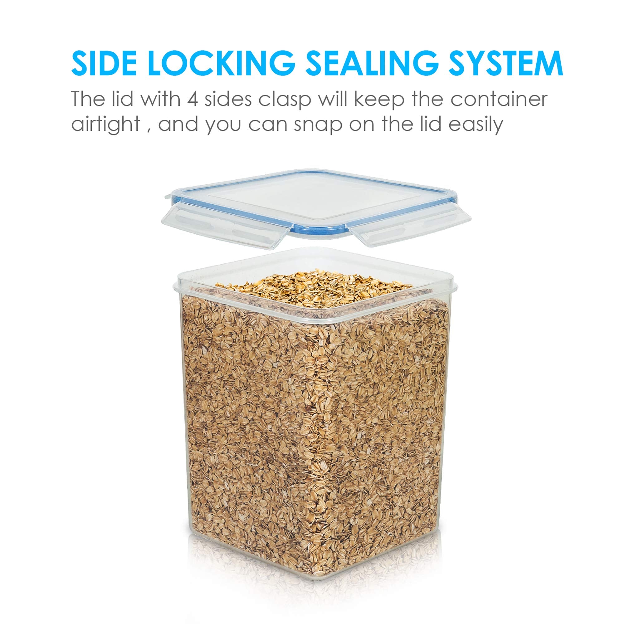 4-Piece Airtight Pantry Food Storage Container Set with Measuring Cups & Labels – Large 5.2L Dry Food Canisters