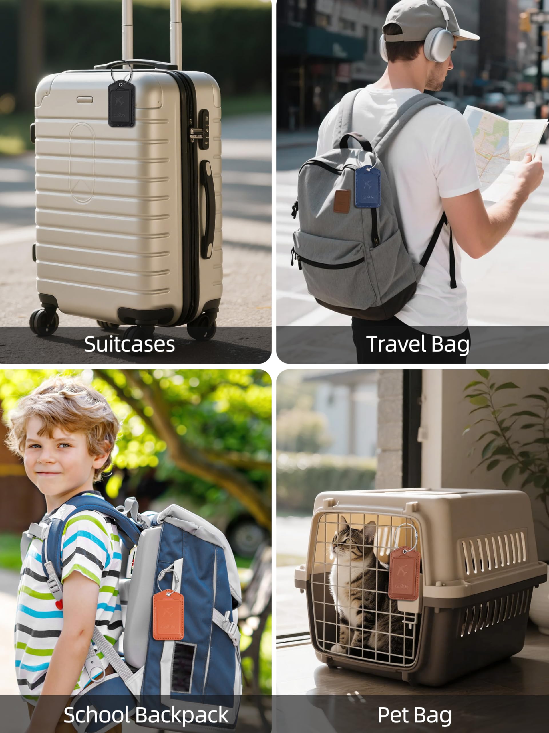 Smart Luggage Tag with Apple Find My – Rechargeable Leather Suitcase Tag with Privacy Flap (Orange)