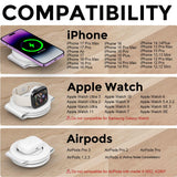 Magnetic 3-in-1 Wireless Charging Station for iPhone, Apple Watch & AirPods – Foldable Fast Travel Charger Stand B-White