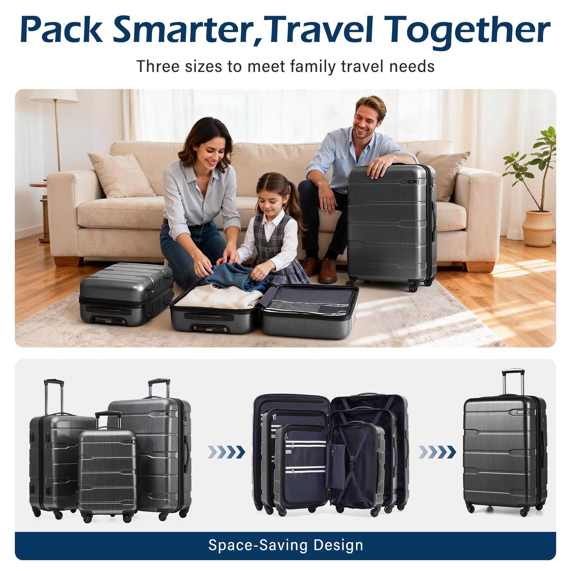 Coolife 20-Inch Lightweight Carry-On Suitcase with TSA Lock & Spinner Wheels – Charcoal