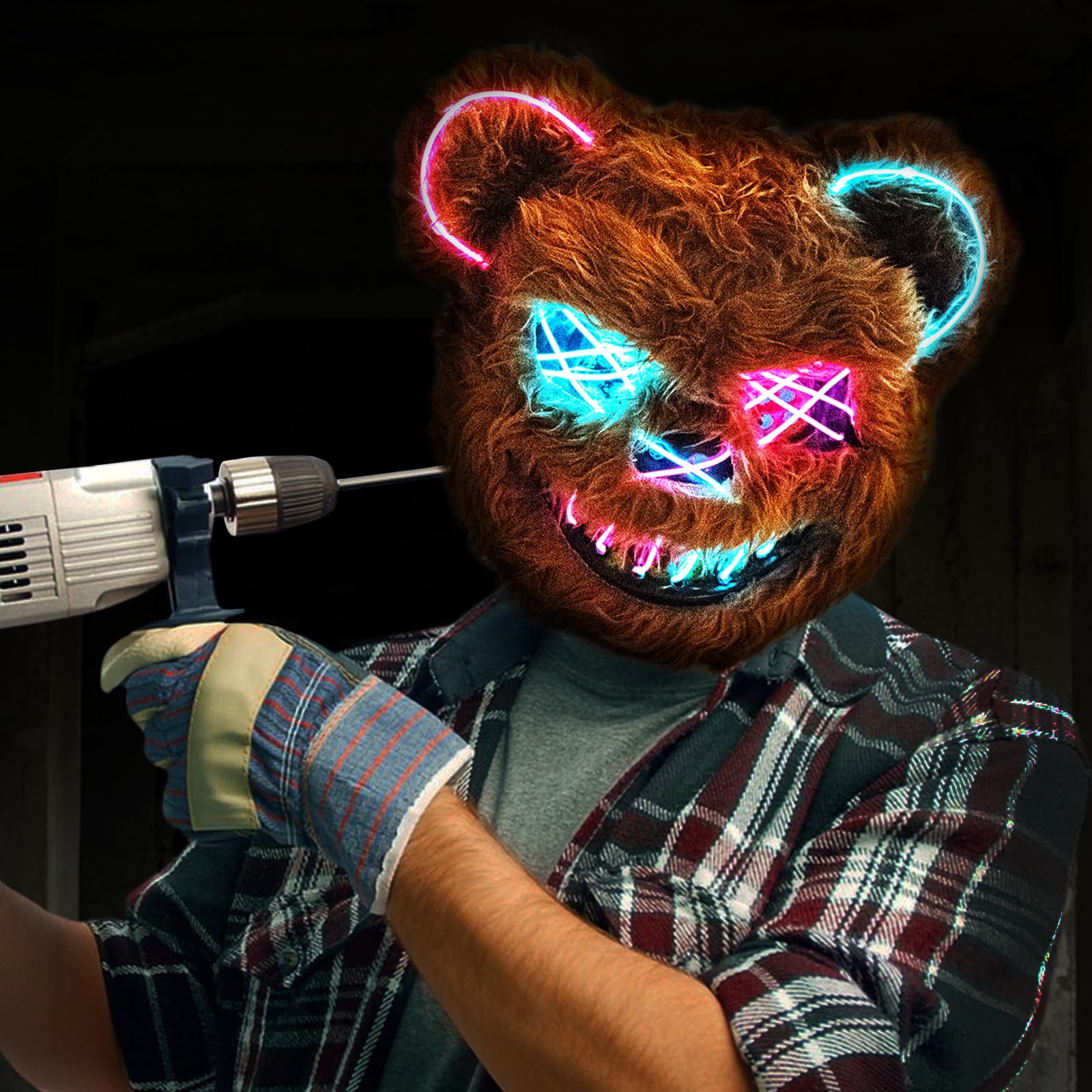 LED Light-Up Bloody Bear Mask – Scary Halloween Horror Mask with Flashing Modes, Adjustable Fit for Adults & Kids