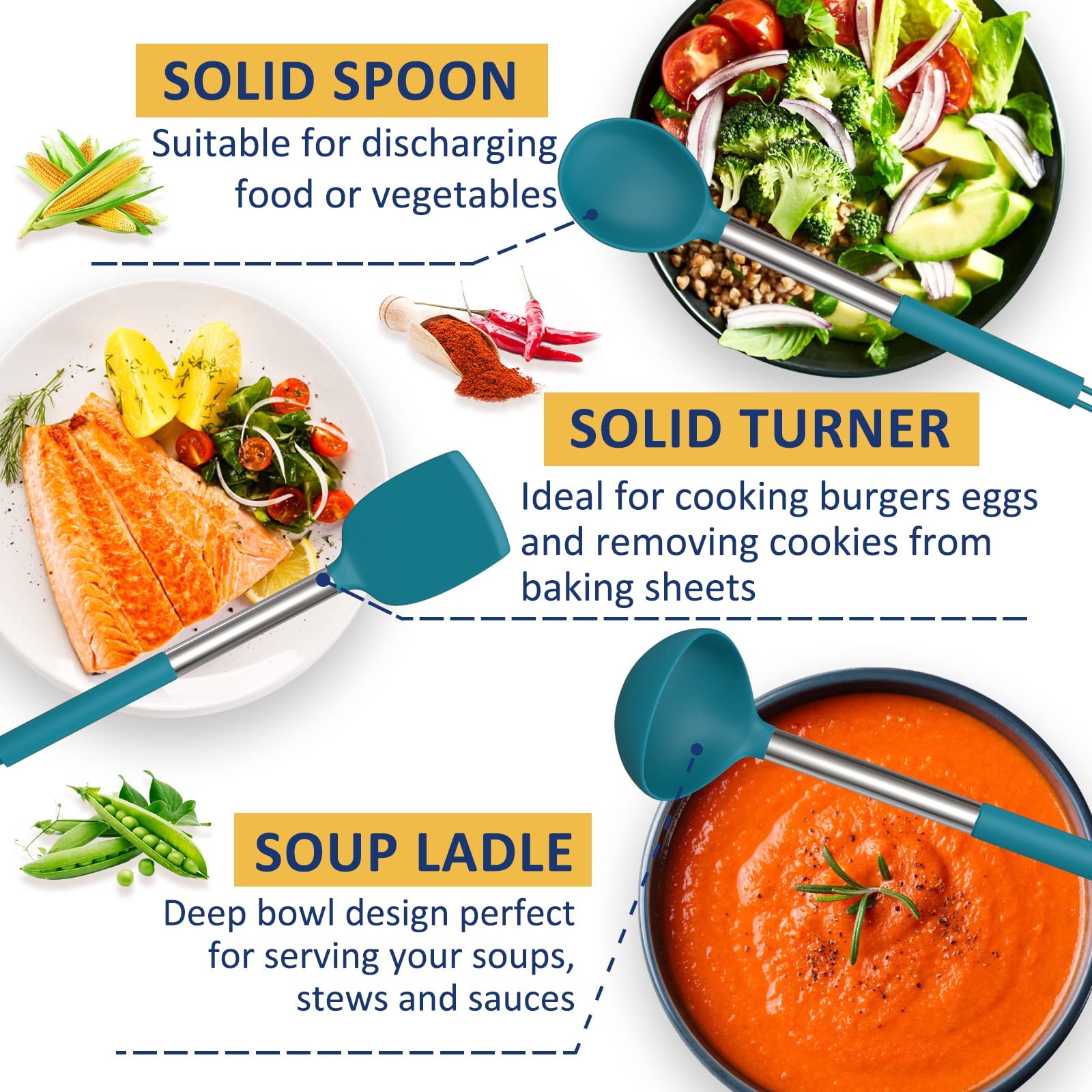 24-Piece Professional Silicone Kitchen Utensil Set with Stainless Steel Handles & Holder – Blue